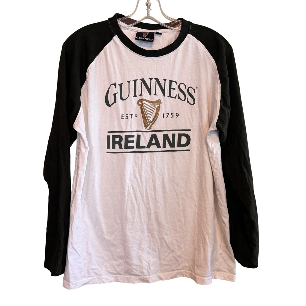 Guinness Mens Ireland Graphic Raglan Beer Baseball Shirt White Black Size XL